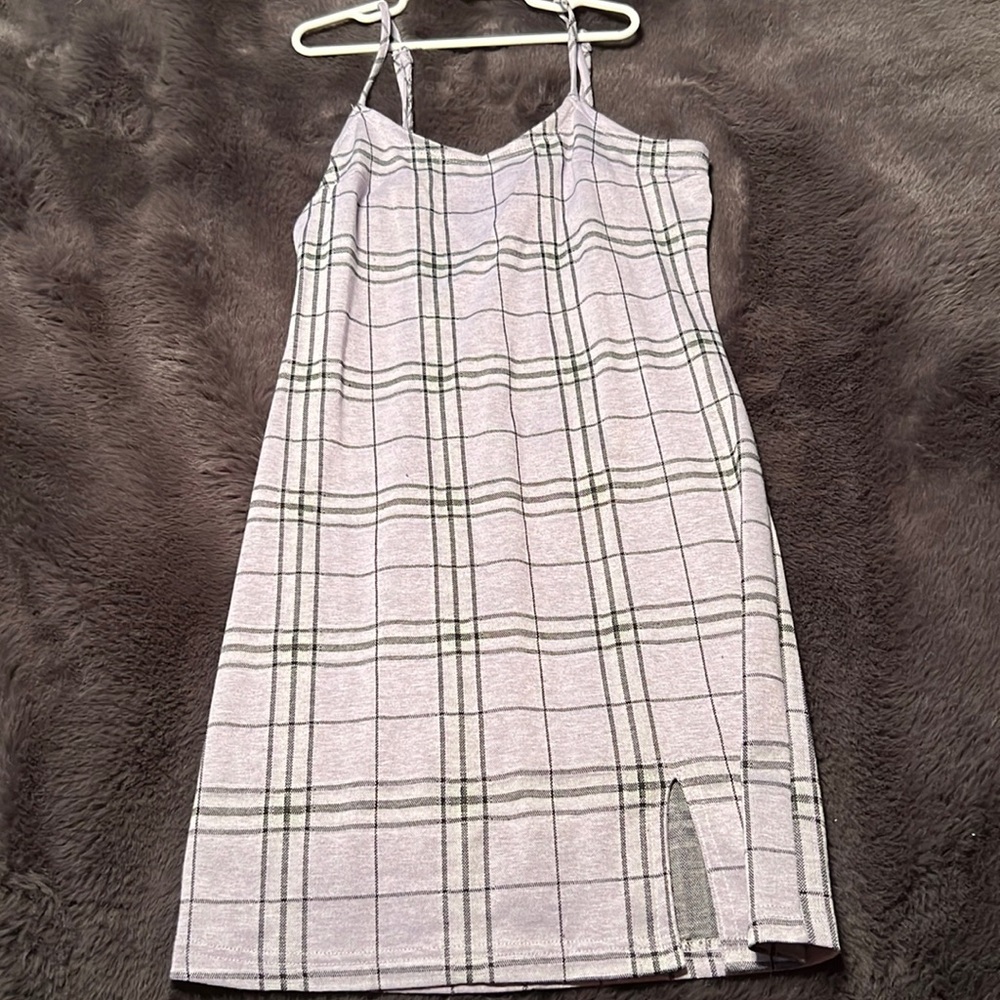 Plaid spaghetti strap dress. Tight fitting